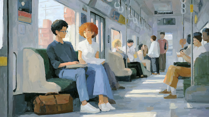 JPG 커플 여행 교통 이동 의자 일러스트 회의 대화 풍경 여러명 일상 여름 친구 독서 공간 도시 시간 전철 승차 신분증 국내일러스트 AI일러스트 AI콘텐츠 계절 육상교통 가구 다수 컨셉 비즈니스 관계 모션 대중교통 말하기 사람 라이프 증명서 파일형식