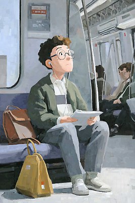 JPG 남자 문화 여유 음악 교통수단 여행 가방 일러스트 대중교통 앉기 일상 태블릿 헤드폰 도시 전철 편안함 승객 국내일러스트 AI일러스트 AI콘텐츠 잡화 감정 육상교통 음향기기 교통 모션 문화예술 사람 라이프 전자제품 스마트기기 감각 파일형식