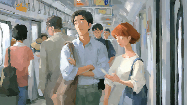 JPG 여자 남자 행복 교통 이동 생각 일러스트 한국 대화 서기 풍경 여러명 일상 여름 만남 도시 사회 전철 출퇴근 승객 국내일러스트 AI일러스트 AI콘텐츠 계절 감정 아시아 육상교통 다수 컨셉 비즈니스 모션 대중교통 말하기 사람 라이프 공동체 파일형식