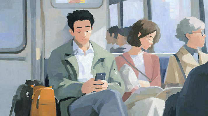 JPG 여자 남자 여행 이동 일러스트 자동차 대중교통 사람 앉기 일상 책 스마트폰 도시 사회 전철 편안함 모던 장면 승객 국내일러스트 AI일러스트 AI콘텐츠 육상교통 교통수단 컨셉 모션 라이프 핸드폰 스마트기기 감각 공동체 파일형식