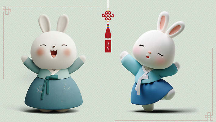 PSD 편집이미지 캐릭터 전통 디자인 문화 포즈 백그라운드 한국 표정 추석 귀여움 기쁨 춤 토끼 한복 아기자기 편집3D 한국전통 명절 감정 아시아 컨셉 포유류 문화예술 반려동물 3D 전통의상 파일형식
