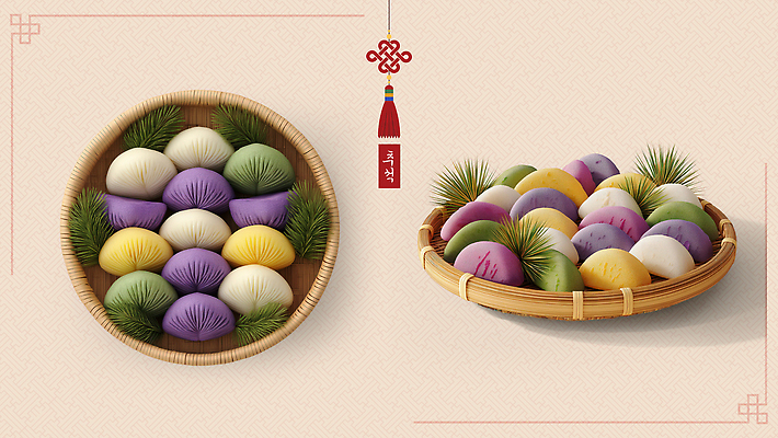PSD 편집이미지 전통 명절 기념일 문화 한식 음식 컬러 과일 한국 요리 바구니 추석 제사 송편 조화 편집3D 아시아 떡 이벤트 3D 전통의례 파일형식