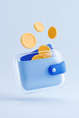 JPG 편집이미지 디자인 백그라운드 재료 금융 파란색 동전 금색 지갑 떠있는 모던 정리 편리함 소프트웨어 편집3D AI컴퓨터그래픽 AI콘텐츠 컬러 컨셉 돈 모션 경제 3D 파일형식