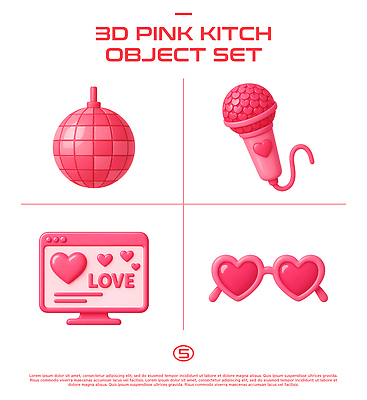 PSD 편집이미지 디자인 감정 예술 분홍색 사랑 장식 컴퓨터 세트 하트 마이크 꾸미기 편집3D 모양 컬러 음향기기 전자제품 3D 파일형식