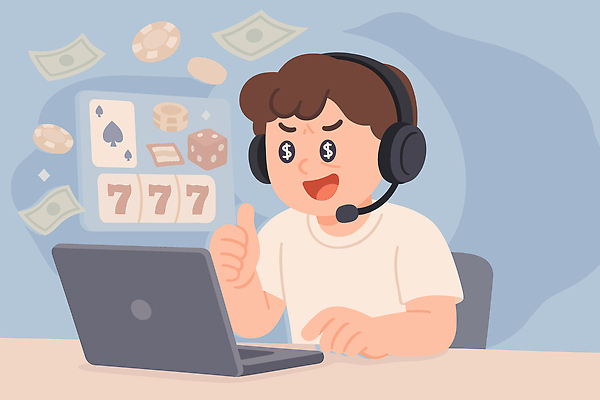 남자 돈 일러스트 표정 컴퓨터 디지털 게임 우승 도박 즐거움 흥분 소통 스릴 스피치 슬롯머신 참여 도박중독 사이버도박 국내일러스트 AI파일 감정 컨셉 놀이 사람 전자제품 최고 재산 중독 파일형식 벡터