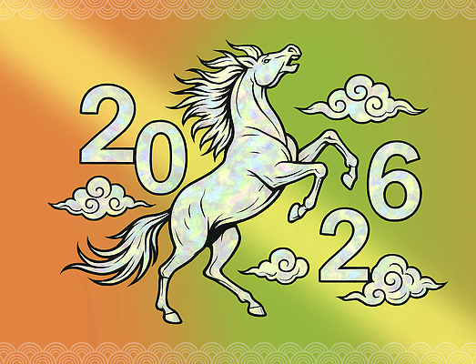 PSD 동물 구름 전통 디자인 문화 예술 상징 컬러 일러스트 자연 새해 기념 풍경 희망 달력 축하 말_동물 연도 백마 생동감 자개 2026년 국내일러스트 병오년 자연요소 감정 컨셉 포유류 생태계 전통공예 파일형식