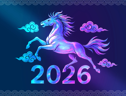 PSD 동물 구름 전통 디자인 문화 예술 상징 일러스트 새해 기념 미술 축제 희망 꿈 말_동물 행운 비전 색감 자개 환상 2026년 국내일러스트 병오년 자연요소 감정 컨셉 포유류 문화예술 연도 전통공예 파일형식