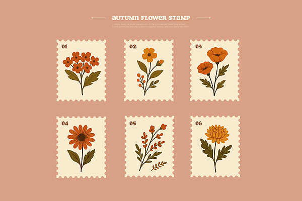식물 디자인 꽃 예술 컬러 백그라운드 패턴 일러스트 자연 도장 가을 빈티지 오브젝트 감성 우표 핸드메이드 국내일러스트 AI파일 계절 컨셉 무늬 생태계 파일형식 벡터