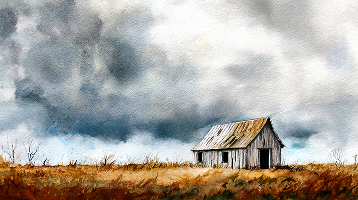 JPG 구름 예술 일러스트 자연 하늘 날씨 수채화 풍경 초원 일몰 피해 슬픔 농촌 빈티지 고독 땅 창고 비어있는 국내일러스트 AI일러스트 AI콘텐츠 자연요소 감정 컨셉 노을 시골 생태계 파일형식