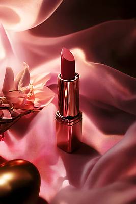 JPG 편집이미지 여자 패션 꽃 컬러 장식 화장 뷰티 립스틱 분위기 고급 천 파스텔 편집실사 AI포토 AI콘텐츠 식물 컨셉 학용품 사람 화장품 직물 CG 파일형식