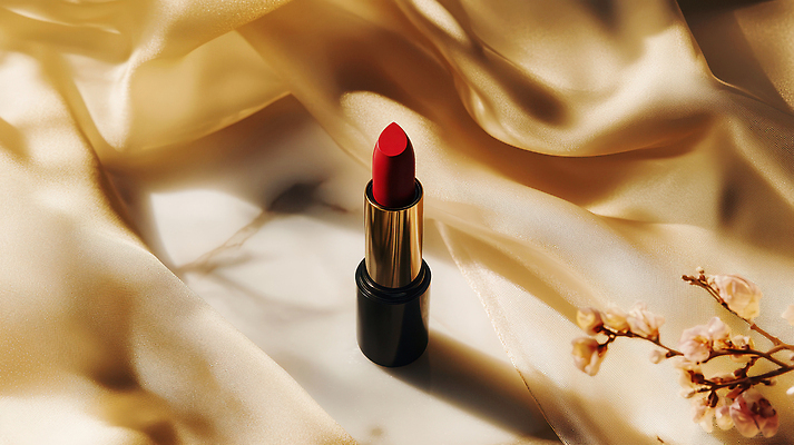 JPG 편집이미지 패션 장식 빨간색 화장 뷰티 화장품 전시 립스틱 고급 상품 실크 천 뷰티풀 스타일 편집실사 AI포토 AI콘텐츠 컬러 컨셉 직물 CG 파일형식