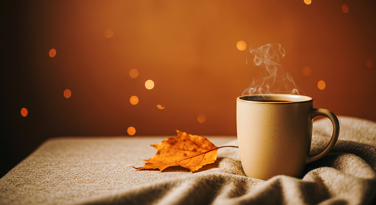 JPG 편집이미지 여유 커피 잎 자연 탁자 휴식 따뜻함 공간 가을 분위기 수증기 편안함 감성 색감 차분 편집실사 AI포토 AI콘텐츠 식물 계절 감정 음료 가구 컨셉 감각 CG 생태계 파일형식