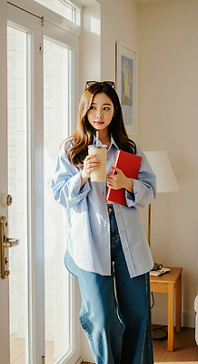 JPG 편집이미지 여자 음료 일상 청춘 햇빛 공책 카페 방 청바지 준비 블라우스 일과 의료성형뷰티 스타일 편집실사 AI인물포토 AI콘텐츠 컨셉 상의 바지 문구용품 사람 라이프 태양 상점 CG 파일형식 AI포토