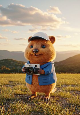 JPG 동물 구름 편집이미지 캐릭터 포즈 자연 하늘 산 풍경 초원 파란색 카메라 귀여움 저녁 코알라 이미지편집 AI컴퓨터그래픽 AI콘텐츠 자연요소 컬러 컨셉 포유류 전자제품 야간 생태계 파일형식