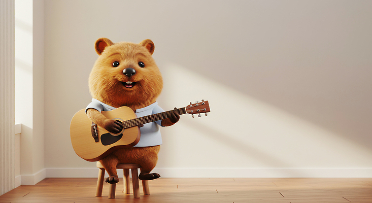 JPG 동물 편집이미지 행복 여유 음악 연주 실내 따뜻함 인테리어 햇빛 귀여움 기타 즐거움 오브젝트 이미지편집 AI컴퓨터그래픽 AI콘텐츠 디자인 감정 컨셉 현악기 문화예술 내부 태양 파일형식