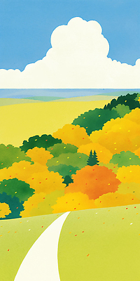 JPG 나무 바다 컬러 여행 일러스트 자연 하늘 산 풍경 파란색 노란색 주황색 산책 가을 숲 힐링 조화 풍경화 국내일러스트 AI일러스트 AI콘텐츠 식물 계절 휴식 그림 생태계 파일형식