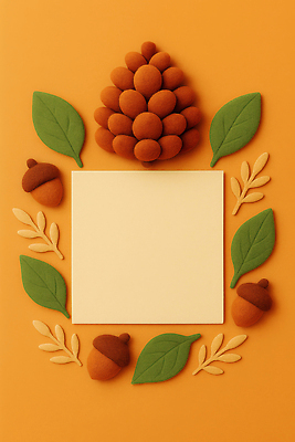 JPG 편집이미지 디자인 포스터 예술 백그라운드 자연 협력 나뭇잎 장식 주황색 가을 도토리 천연 창의성 편집실사 AI컴퓨터그래픽 AI콘텐츠 계절 컬러 잎 견과류 CG 생태계 파일형식