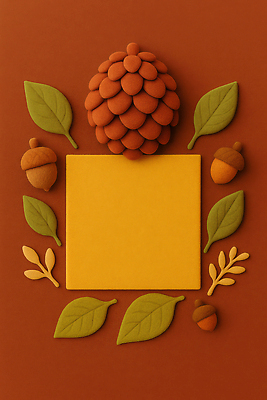 JPG 편집이미지 디자인 나뭇잎 가을 공예 배열 도토리 솔방울 창의성 갈색배경 편집실사 AI컴퓨터그래픽 AI콘텐츠 계절 백그라운드 잎 취미 갈색 견과류 CG 파일형식