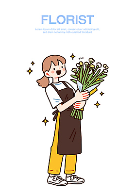 직업 캐릭터 디자인 여자 꽃 행복 예술 컬러 꽃다발 백그라운드 일러스트 미소 취미 반짝임 이미지 조화 생동감 생화 창의성 플로리스트 국내일러스트 AI파일 식물 감정 모션 표정 사람 파일형식 벡터