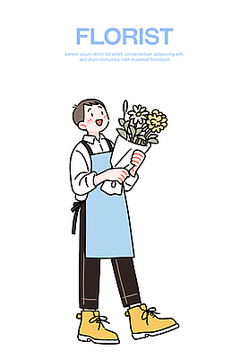 디자인 꽃 예술 꽃다발 일러스트 자연 웃음 일상 상점 기쁨 작업 분위기 고객 즐거움 서비스 상업 화사함 소통 플로리스트 국내일러스트 AI파일 식물 직업 감정 컨셉 표정 라이프 생태계 파일형식 벡터