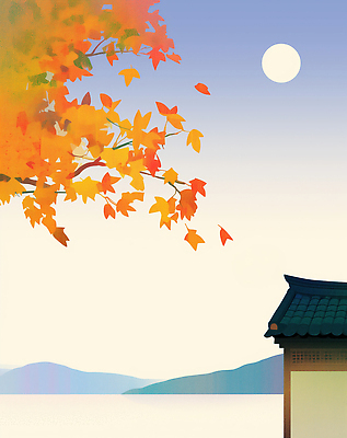 JPG 전통 건축물 여행 단풍 잎 일러스트 자연 하늘 산 한옥 한국 따뜻함 미소 풍경 햇빛 일출 고요 가을 농촌 감성 풍경화 국내일러스트 AI일러스트 AI콘텐츠 식물 한국전통 계절 건축 아시아 컨셉 고건축 표정 태양 노을 시골 그림 생태계 파일형식