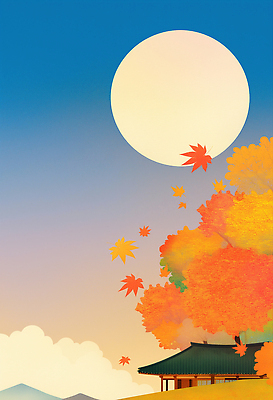 JPG 나무 전통 컬러 단풍 잎 일러스트 자연 하늘 한국 풍경 노을 고요 달 가을 저녁 뷰티풀 풍경화 몽환 국내일러스트 AI일러스트 AI콘텐츠 자연요소 식물 계절 아시아 컨셉 야간 그림 생태계 파일형식