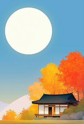 JPG 나무 건축 컬러 잎 일러스트 자연 하늘 산 한국 밝음 풍경 일출 고요 달 가을 분위기 뷰티풀 풍경화 고택 경관 국내일러스트 AI일러스트 AI콘텐츠 자연요소 식물 건축물 계절 아시아 컨셉 노을 그림 생태계 파일형식