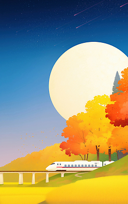 JPG 나무 컬러 여행 잎 일러스트 자연 하늘 바람 산 풍경 파란색 주황색 일몰 기차 금색 달 가을 역 플랫폼 뷰티풀 국내일러스트 AI일러스트 AI콘텐츠 자연요소 식물 계절 육상교통 교통시설 날씨 대중교통 노을 생태계 파일형식