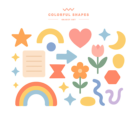 도형 아이콘 디자인 꽃잎 꽃 별 예술 상징 컬러 무지개 패턴 풍경 그래픽 하트 기하학 조화 색감 창의성 2D아이콘 AI파일 자연요소 모양 식물 무늬 파일형식 벡터