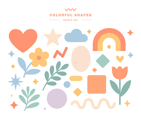 모양 아이콘 디자인 꽃 선 컬러 무지개 패턴 자연 추상 그래픽 장식 사각형 하트 기하학 아기자기 2D아이콘 AI파일 자연요소 도형 식물 컨셉 무늬 생태계 파일형식 벡터