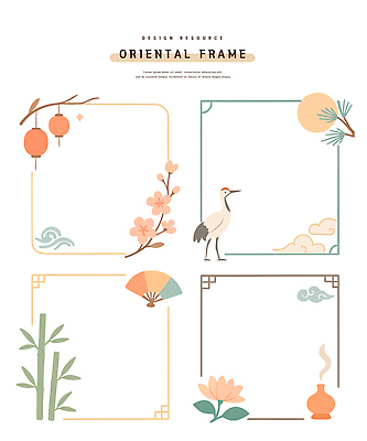 전통 디자인 꽃 아시아 예술 컬러 일러스트 프레임 연꽃 그래픽 장식 학 대나무 오브젝트 뷰티풀 차분 국내일러스트 AI파일 나무 식물 나라 컨셉 조류 파일형식 벡터
