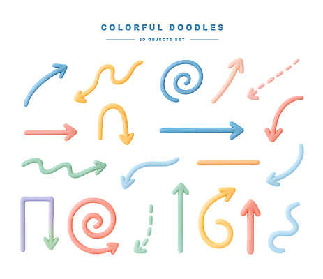 PSD 아이콘 손글씨 디자인 화살표 컬러 패턴 그래픽 3D아이콘 표현 화려 즐거움 그림 창의력 감정 컨셉 무늬 파일형식