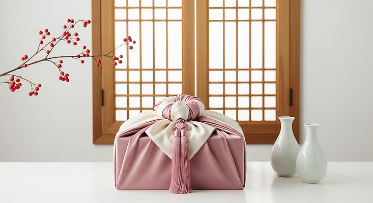JPG 편집이미지 전통 디자인 분홍색 포장 자연 가지 한국 실내 선물 장식 상자 추석 보자기 도자기 조화 추석선물 편집실사 AI포토 AI콘텐츠 명절 아시아 컬러 채소 내부 CG 생태계 파일형식 천_직물 명절선물