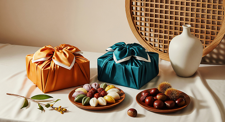 JPG 편집이미지 전통 계절 명절 문화 음료 음식 포장 가족 디저트 이벤트 추석 보자기 환대 분위기 고객 화합 추석선물 편집실사 AI포토 AI콘텐츠 기념일 컨셉 관계 선물 CG 파일형식 천_직물 명절선물