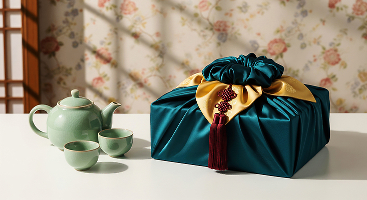 JPG 편집이미지 전통 디자인 포장 탁자 한국 선물 파란색 세트 추석 보자기 도자기 우아함 차 다기 시원함 찻주전자 정통 추석선물 편집실사 AI포토 AI콘텐츠 명절 아시아 음료 컬러 가구 컨셉 주전자 다도 CG 파일형식 천_직물 명절선물