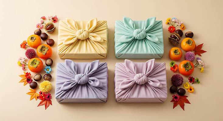 JPG 편집이미지 전통 기념일 컬러 단풍 과일 포장 디저트 귤 한국 선물 추석 축제 보자기 배열 친환경 뷰티풀 추석선물 편집실사 AI포토 AI콘텐츠 명절 아시아 음식 잎 이벤트 환경 CG 파일형식 천_직물 명절선물