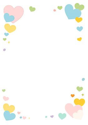 JPG 디자인 감정 컬러 백그라운드 일러스트 사랑 이벤트 장식 파티 하트 표현 생일 포근함 테두리 초대장 파스텔 창의성 국내일러스트 AI일러스트 AI콘텐츠 카드프레임 모양 기념일 학용품 카드_감사 프레임 감각 파일형식