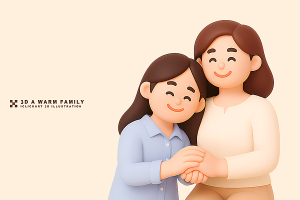 PSD 편집이미지 딸 행복 가정 가족 관계 엄마 따뜻함 사랑 미소 3D 손잡기 그림 유대감 편집3D 감정 모션 표정 디지털합성 파일형식