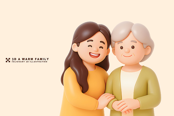 PSD 편집이미지 여자 노년 행복 감정 가족 함께함 따뜻함 사랑 미소 웃음 기쁨 소통 순간 유대감 편집3D 컨셉 관계 표정 사람 성인 3D 파일형식