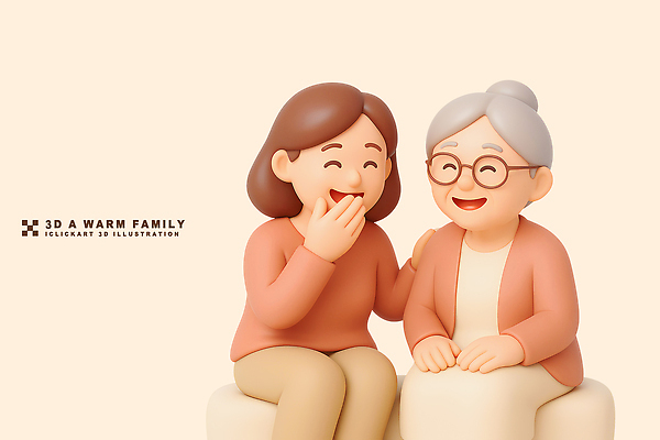 PSD 편집이미지 여자 노년 행복 가족 집안 따뜻함 대화 사랑 웃음 우정 만남 즐거움 편집3D 감정 컨셉 관계 실내 표정 말하기 사람 성인 친구 3D 파일형식