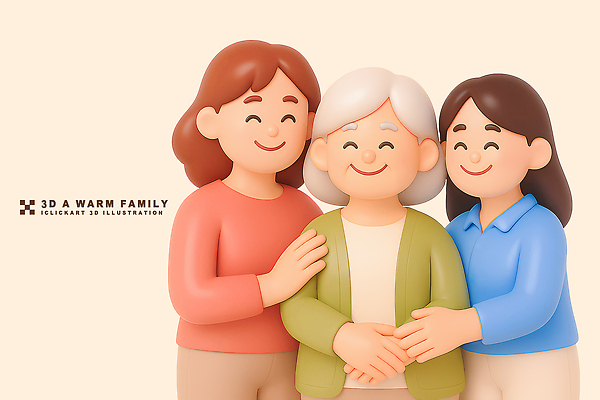PSD 편집이미지 여자 행복 감정 가족 관계 포옹 따뜻함 사랑 웃음 만남 그림 세대 소통 세련 편집3D 컨셉 안기 표정 사람 3D 파일형식