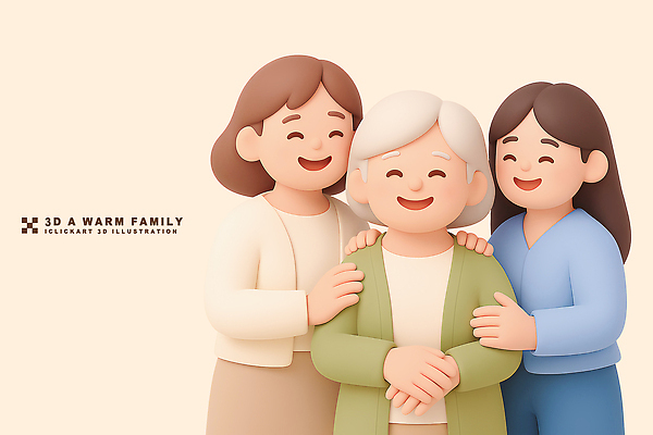 PSD 편집이미지 여자 행복 감정 가족 포옹 따뜻함 사랑 웃음 기쁨 즐거움 그림 세대 유대감 편집3D 관계 안기 표정 사람 3D 파일형식