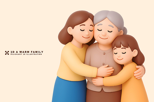 PSD 편집이미지 여자 딸 할머니 가족 포옹 엄마 따뜻함 사랑 웃음 기쁨 순간 유대감 편집3D 노년 감정 관계 안기 표정 사람 3D 파일형식