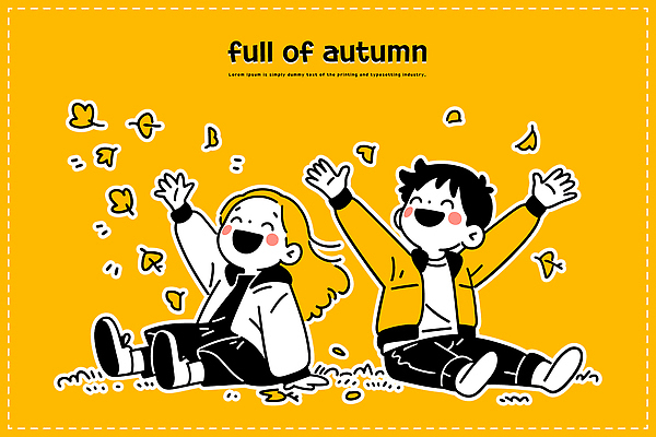 행복 감정 어린이 백그라운드 낙엽 일러스트 자연 놀이 바람 웃음 친구 노란색 가을 편안함 즐거움 화해 손흔들기 국내일러스트 AI파일 자연요소 계절 컬러 잎 관계 모션 날씨 표정 사람 감각 생태계 파일형식 벡터