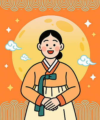 전통 여자 명절 기념일 행복 전통문화 문화 일러스트 한국 웃음 추석 축제 주황색 기쁨 보름달 축하 전통의상 한복 연휴 친목 국내일러스트 AI파일 한국전통 감정 아시아 컬러 컨셉 표정 사람 이벤트 공휴일 달 파일형식 벡터