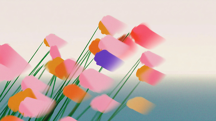 JPG 식물 꽃 예술 분홍색 컬러 백그라운드 일러스트 자연 하늘 바람 미소 풍경 초록색 여름 평화 보라색 주황색 감상 흔들림 화사함 뷰티풀 국내일러스트 AI일러스트 AI콘텐츠 자연요소 계절 컨셉 모션 날씨 표정 생태계 파일형식