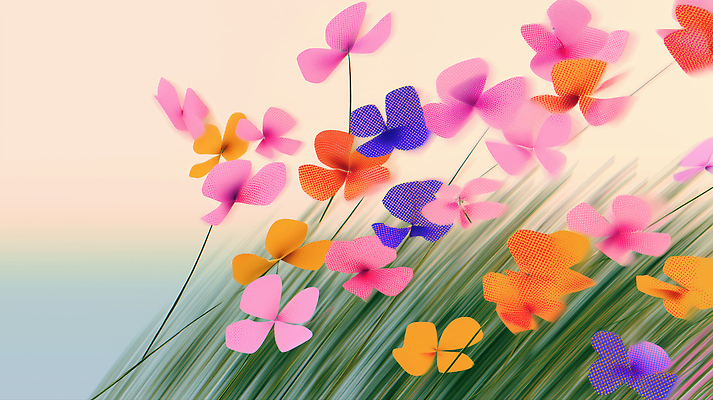 JPG 식물 계절 꽃잎 꽃 물결 컬러 일러스트 자연 하늘 생명 바람 풍경 초원 여름 햇빛 환경 들꽃 화려 조화 뷰티풀 국내일러스트 AI일러스트 AI콘텐츠 자연요소 컨셉 날씨 태양 생태계 파일형식