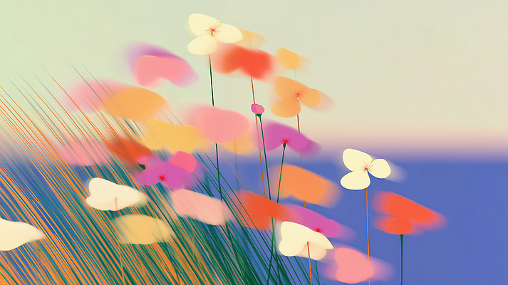 JPG 식물 꽃 컬러 백그라운드 일러스트 자연 바람 밝음 풍경 여름 햇빛 소풍 평화 정원 산책 흔들림 화사함 리듬 뷰티풀 그라디언트 국내일러스트 AI일러스트 AI콘텐츠 자연요소 계절 컨셉 모션 날씨 휴식 태양 야외활동 생태계 파일형식