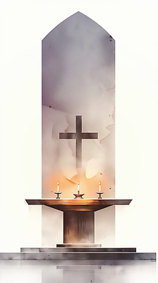 JPG 기독교 종교 상징 십자가 일러스트 촛불 그림자 빛 교회 고요 기도 분위기 도심 신도 예배 제단 국내일러스트 AI일러스트 AI콘텐츠 컨셉 초 종교건축 건물 도시 파일형식