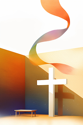 JPG 디자인 리본 종교 예술 상징 백그라운드 십자가 벤치 일러스트 하늘 추상 조명 평화 공간 분위기 예배 색감 영감 창의성 국내일러스트 AI일러스트 AI콘텐츠 컨셉 무늬 의자 파일형식